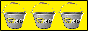 a yellow background and three of stanley's buckets lined up horizontally.